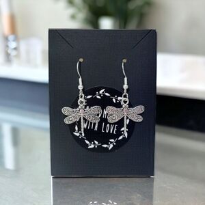 Handcrafted Silver Tone Dragonfly Earrings NWT